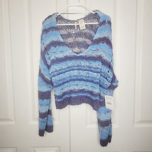 Free People Lake Life Open Knit V Neck Pullover Small